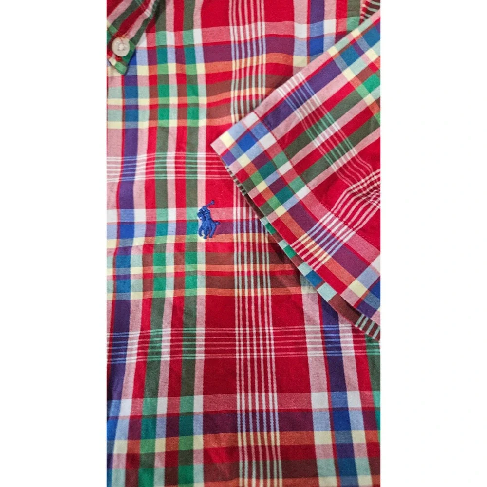 POLO Ralph Lauren Boys Plaid Button Down Shirts Short Sleeve Size 7 Red & Green